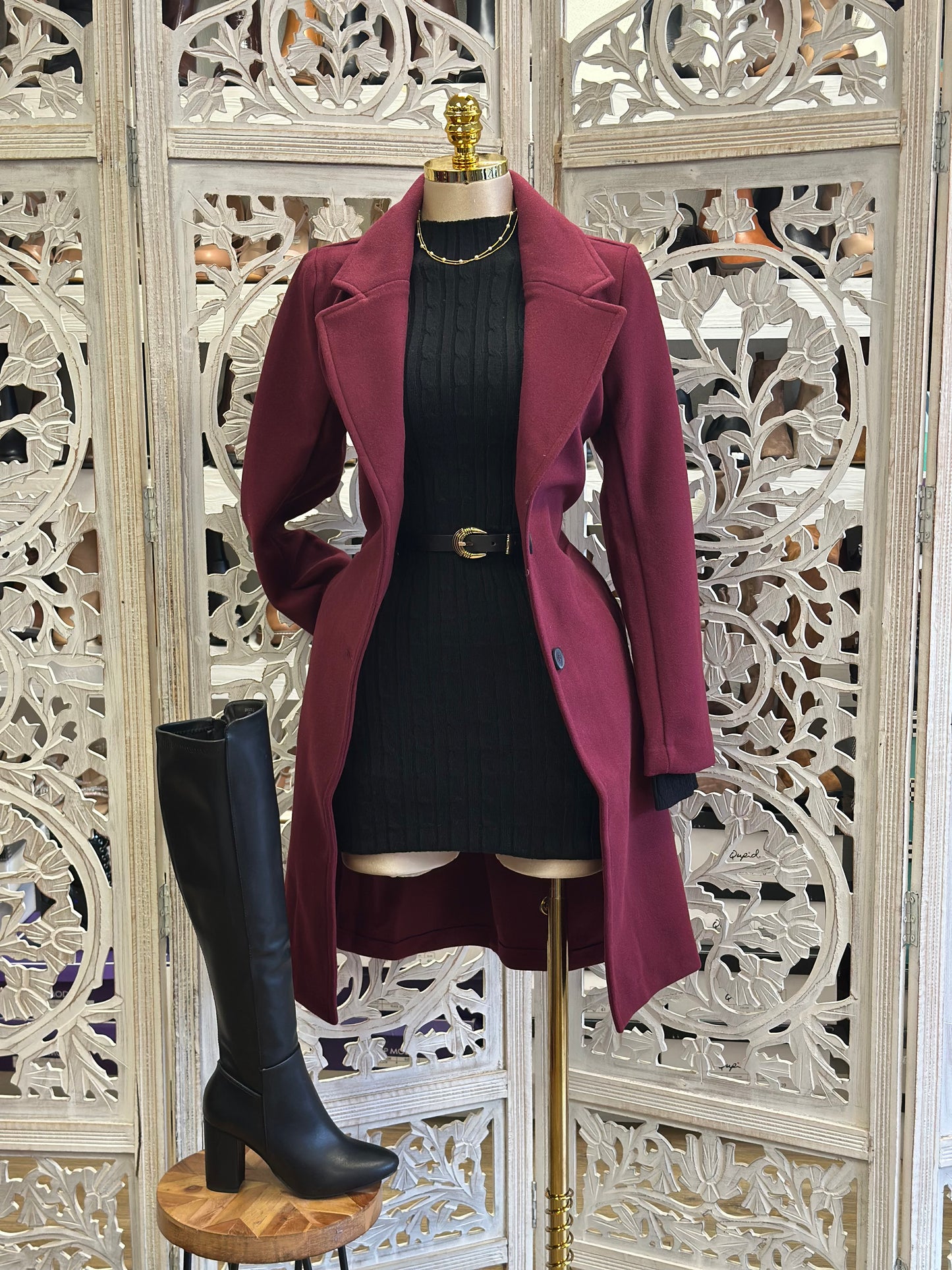Mulberry Buttoned Coat- Stretchy