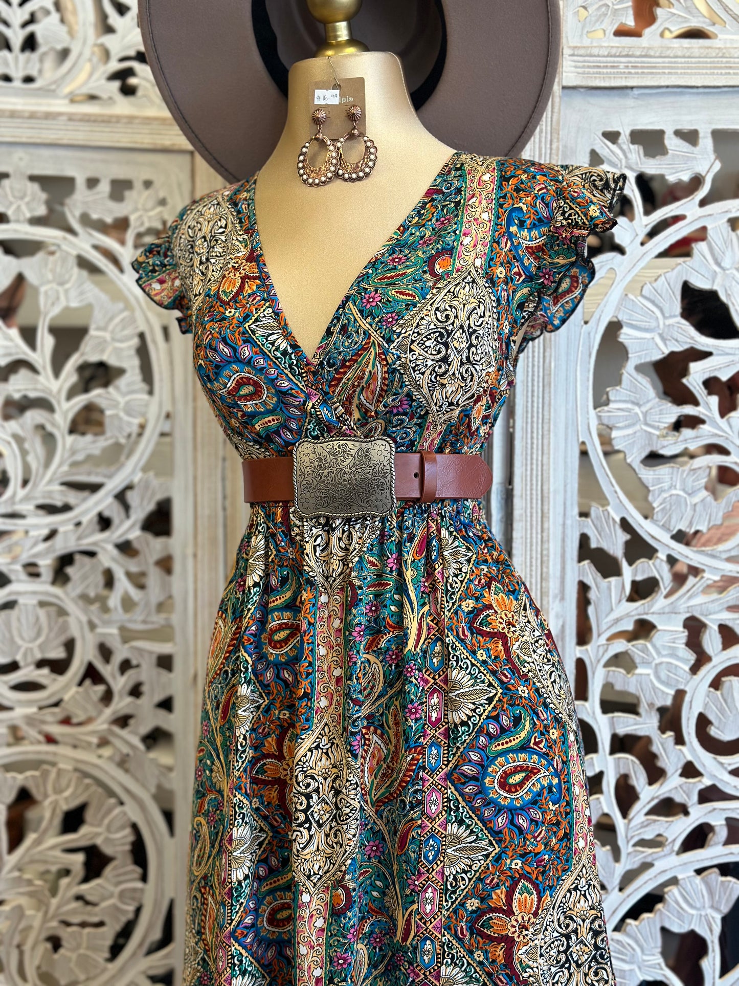 Multi Pattern Maxi Western Dress- Stretchy