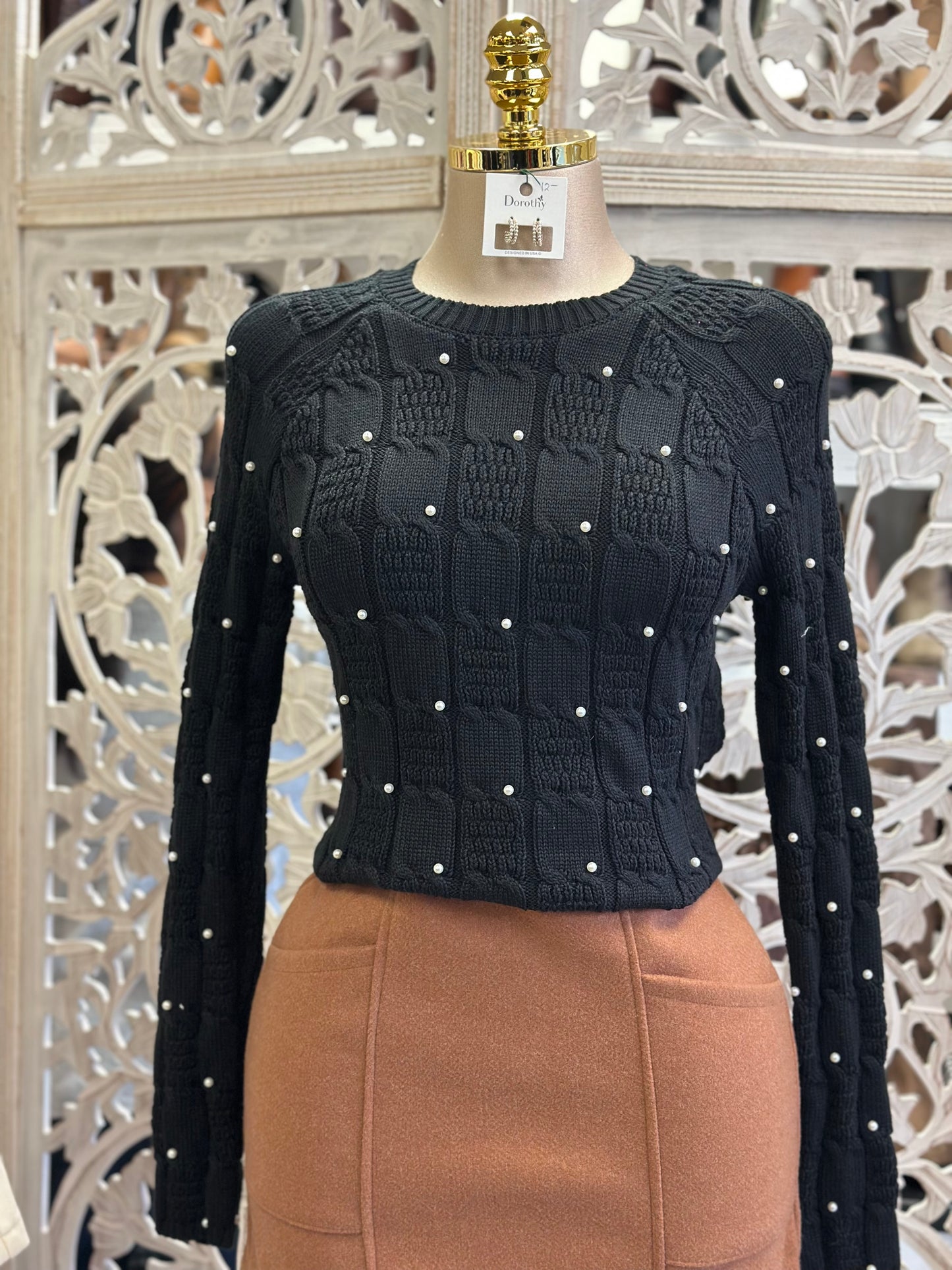 Pear Detail Cable Knit Sweater