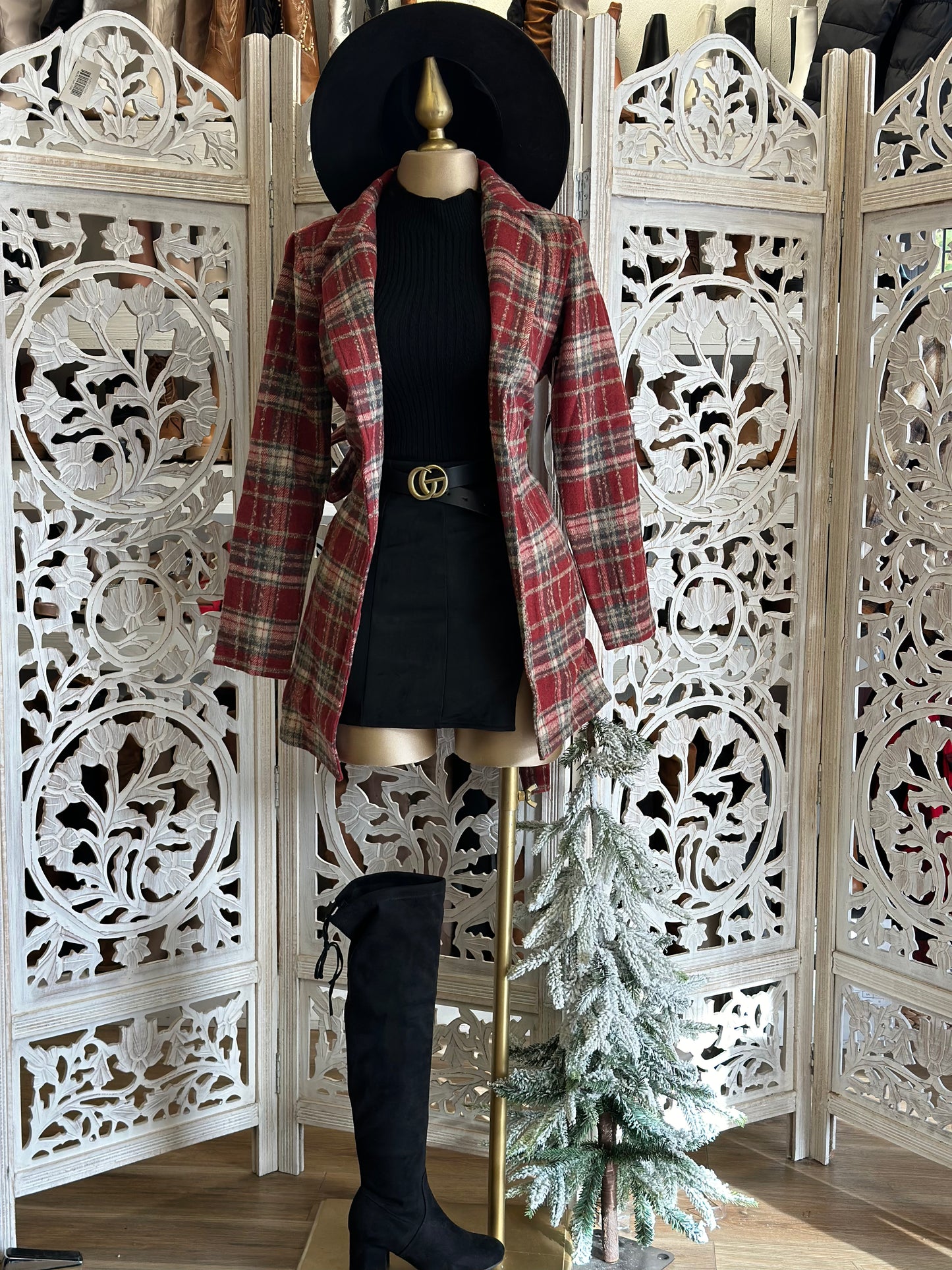 Red Plaid Blazer Coat