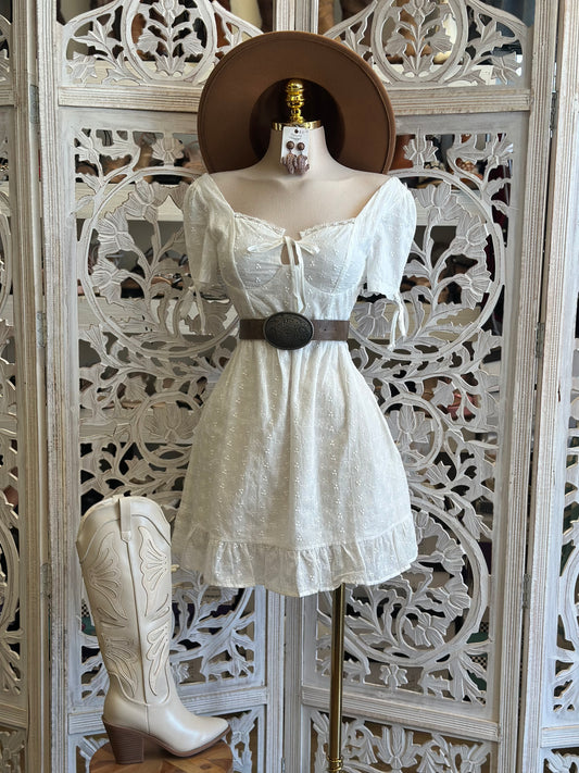 Eyelet Flowy Mini Dress- Not Stretchy, No Estira