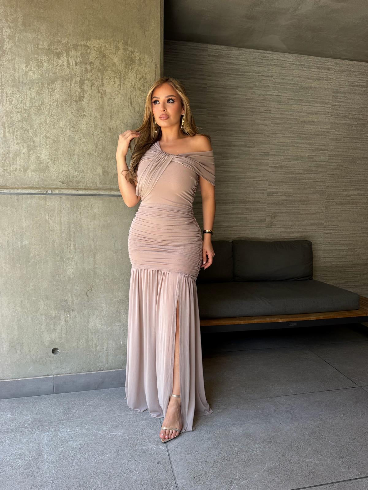 Mauve Twist Maxi Dress- Estira, Stretchy
