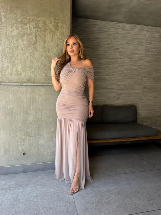 Mauve Twist Maxi Dress- Estira, Stretchy