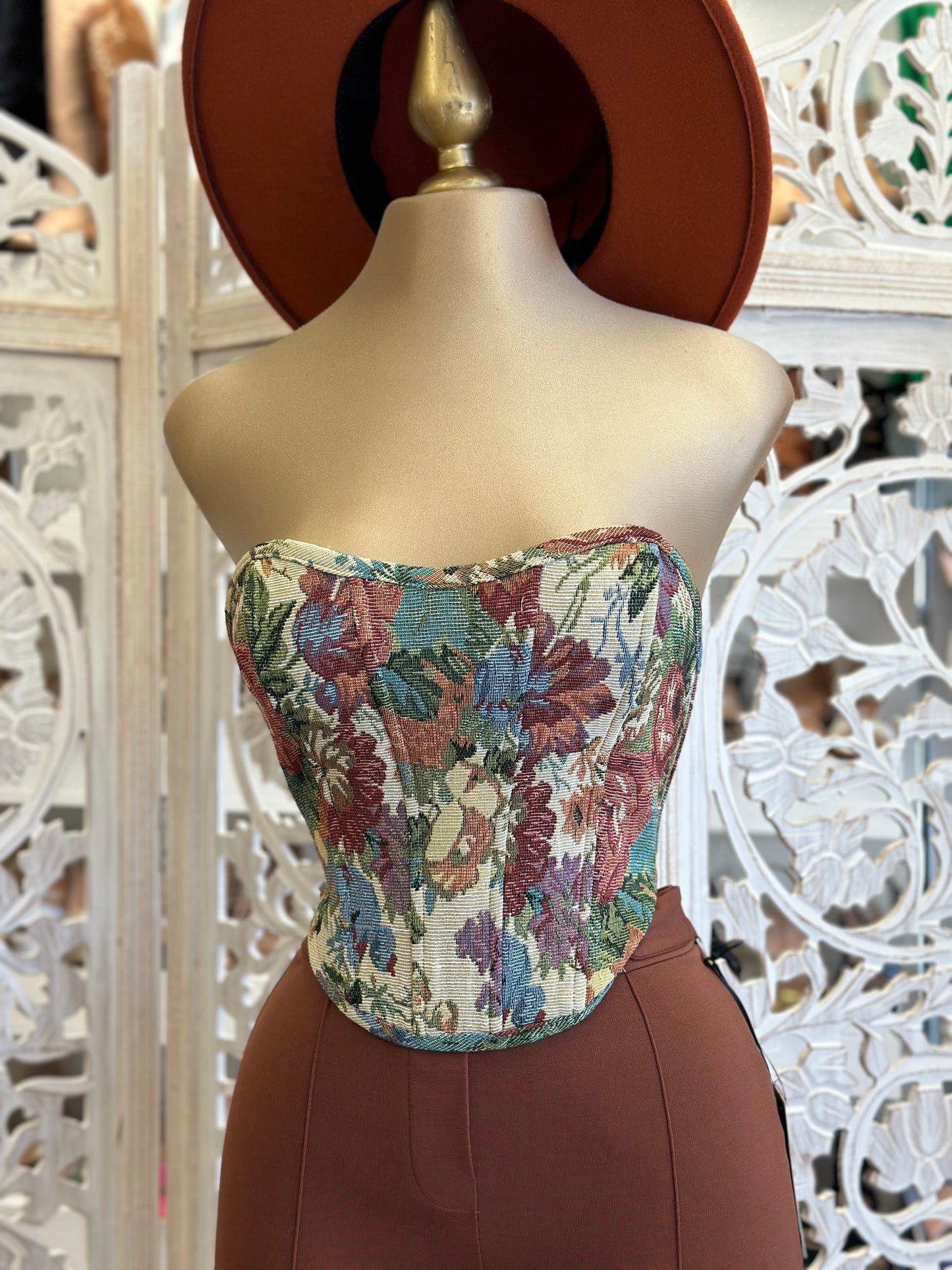 Floral Print Strapless Corset