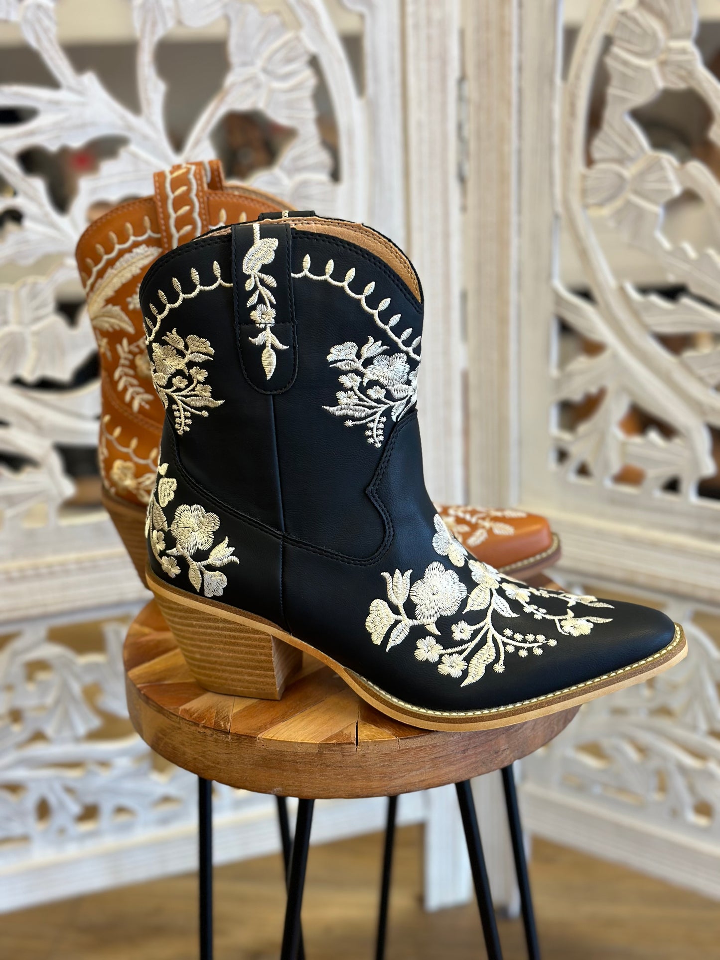 Embroidered Mini Western Boots