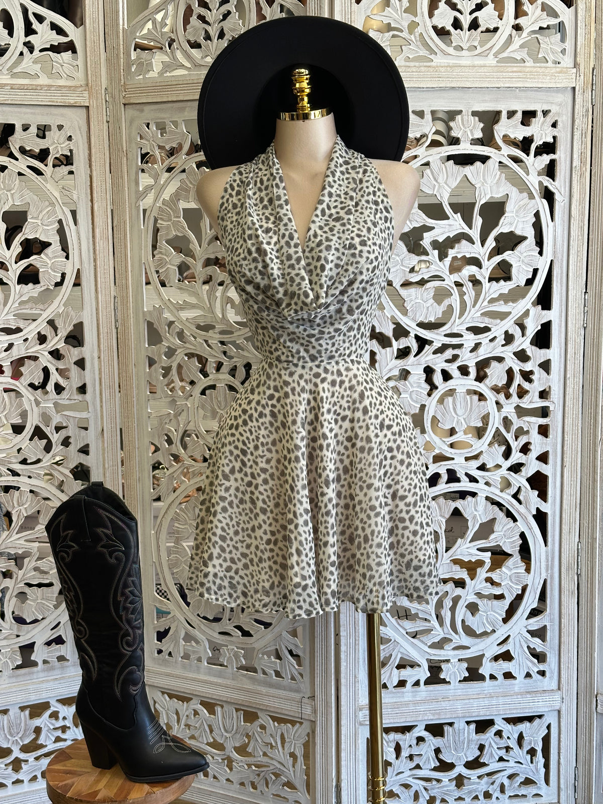 Mojave Cheetah Cowl Dress Dress- Estira, Stretchy