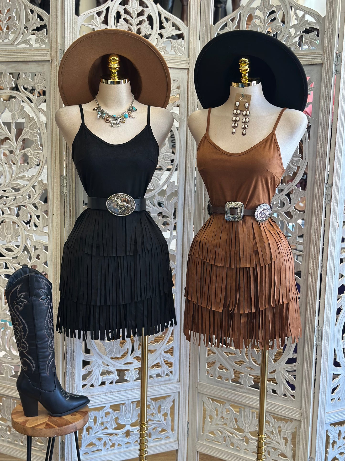 Suede Fringe Cami Dress- No Stretchy, No Estira