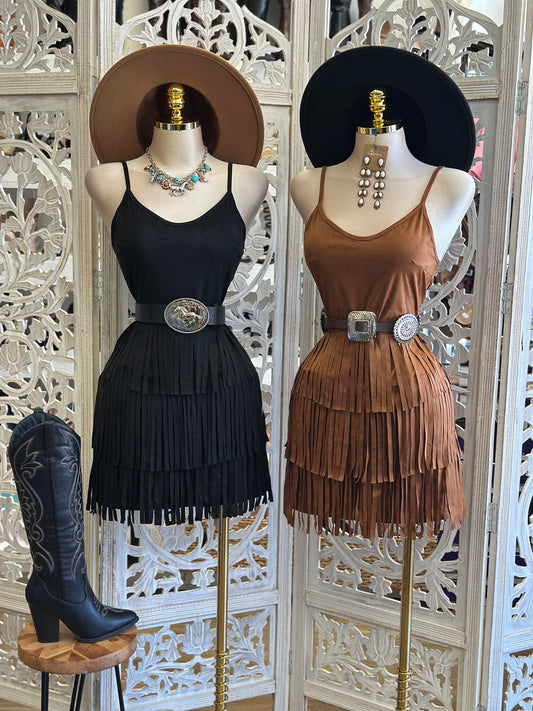 Suede Fringe Cami Dress- No Stretchy, No Estira