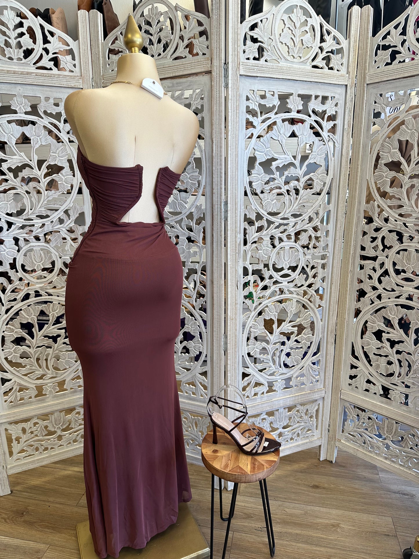 Burgundy Underwired Mesh Midi Dress - Estira, Stretchy