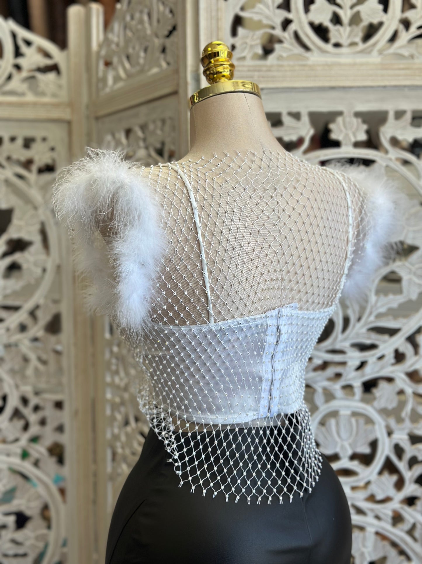 Feathered Netted Top and Undershirt  - Estira, Stretchy