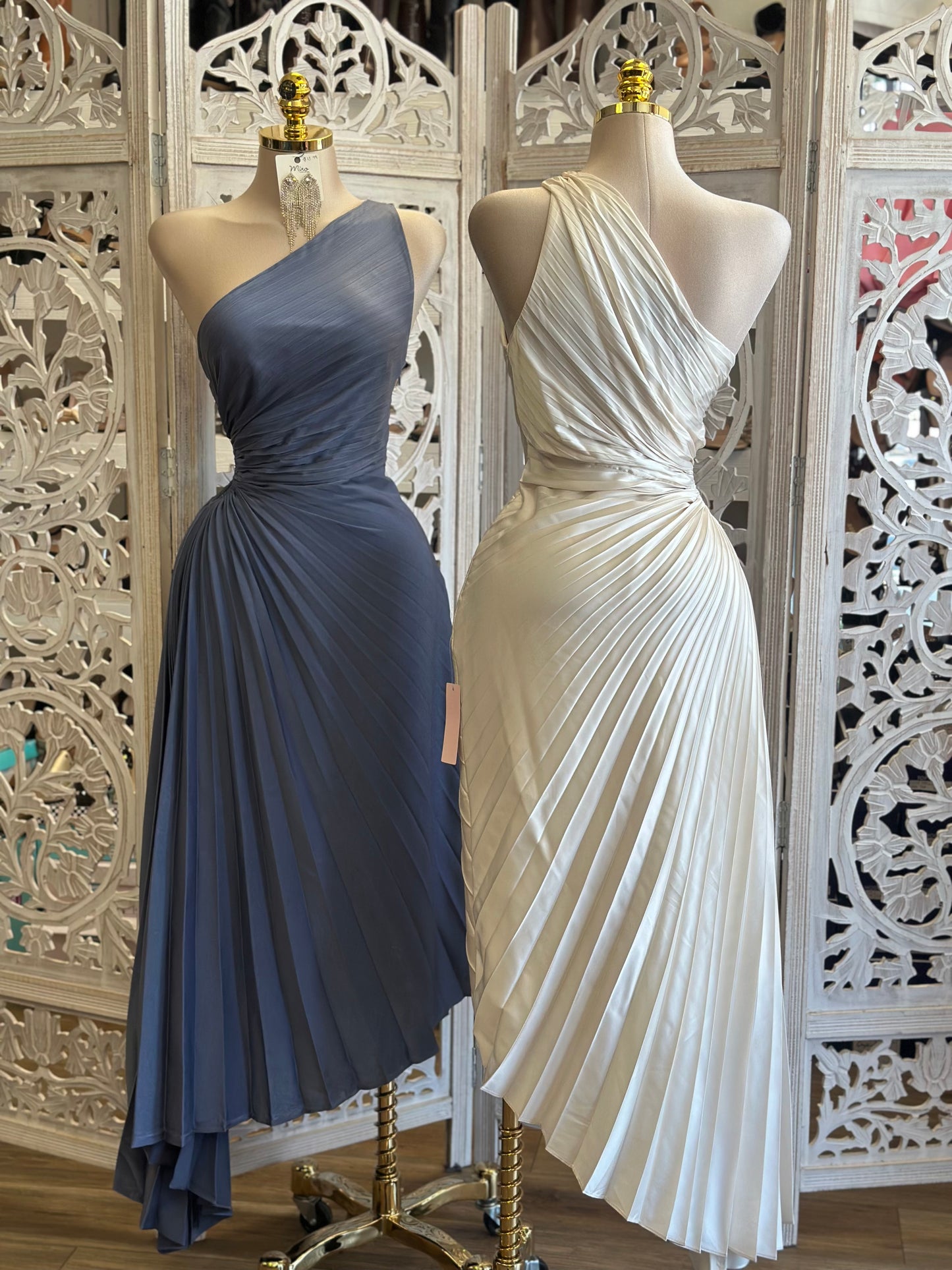 Pleated One Sleeve Dress- Not Stretchy, Not Estira