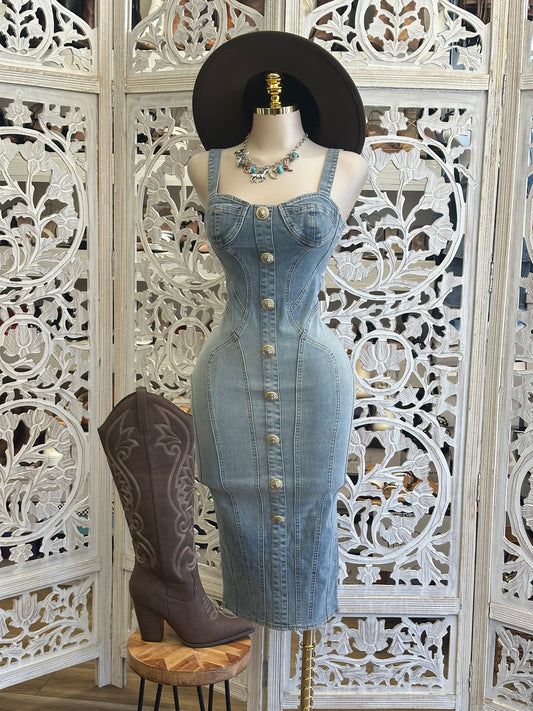Light Denim Button Dress- Not Stretchy, No Estira