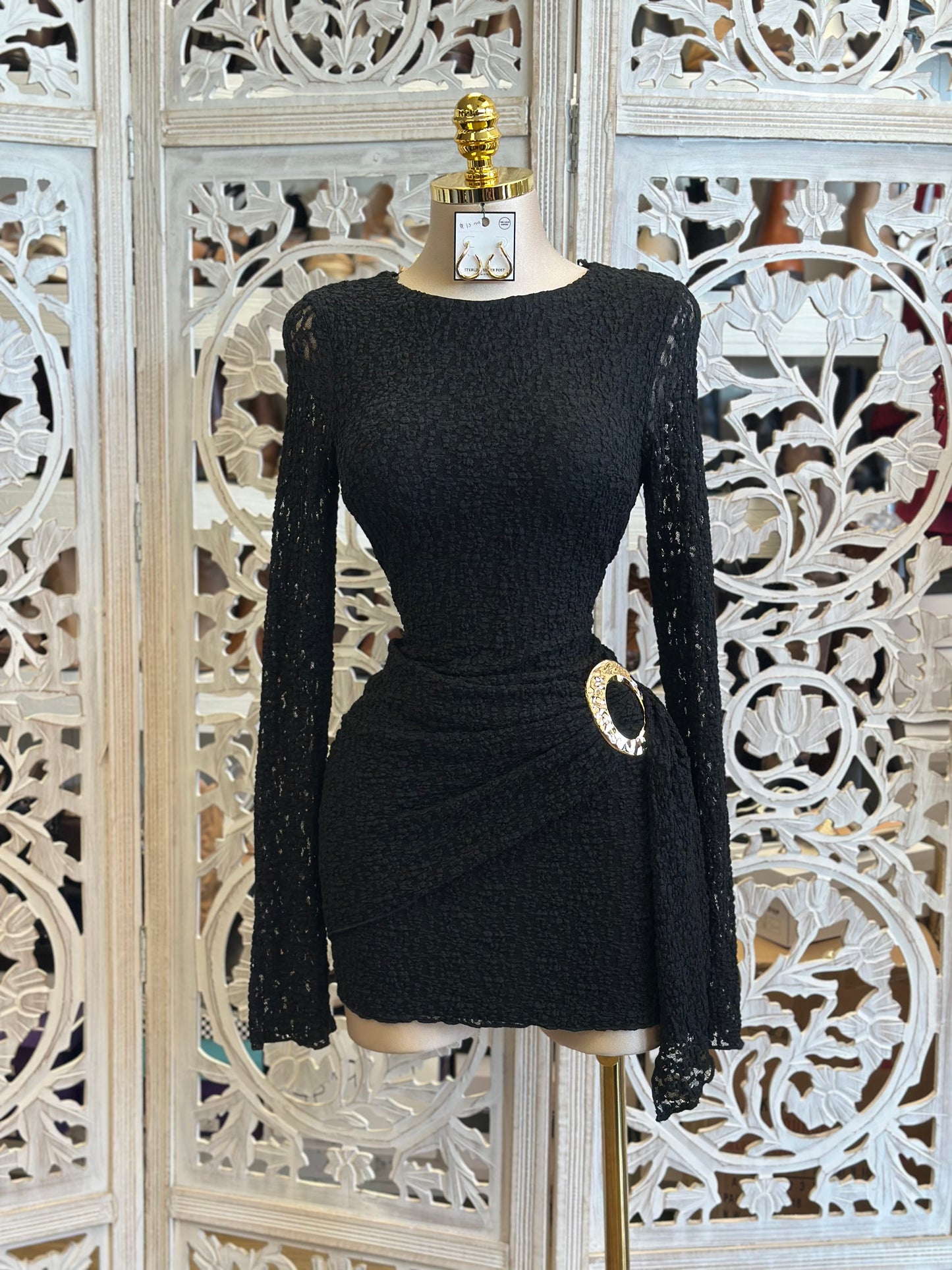 Black Lace Mini Dress-Stretchy,Estira