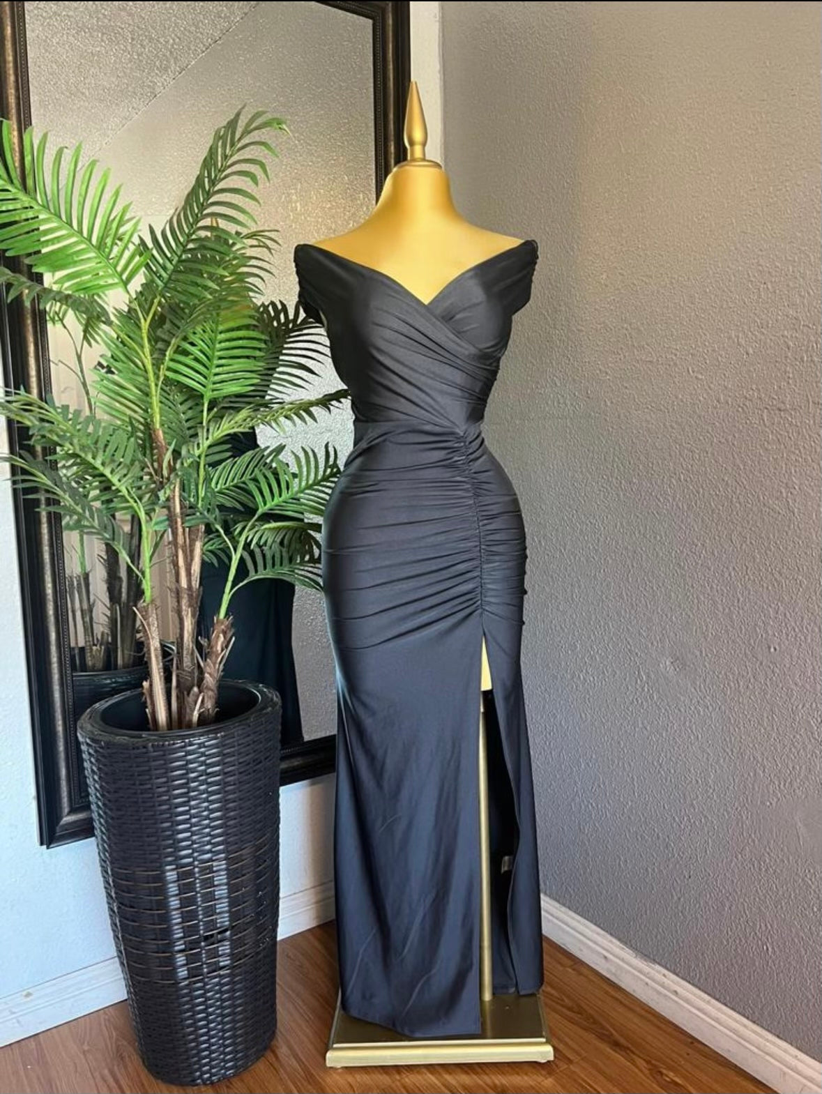 Black Wrapped Ruched Formal Dress