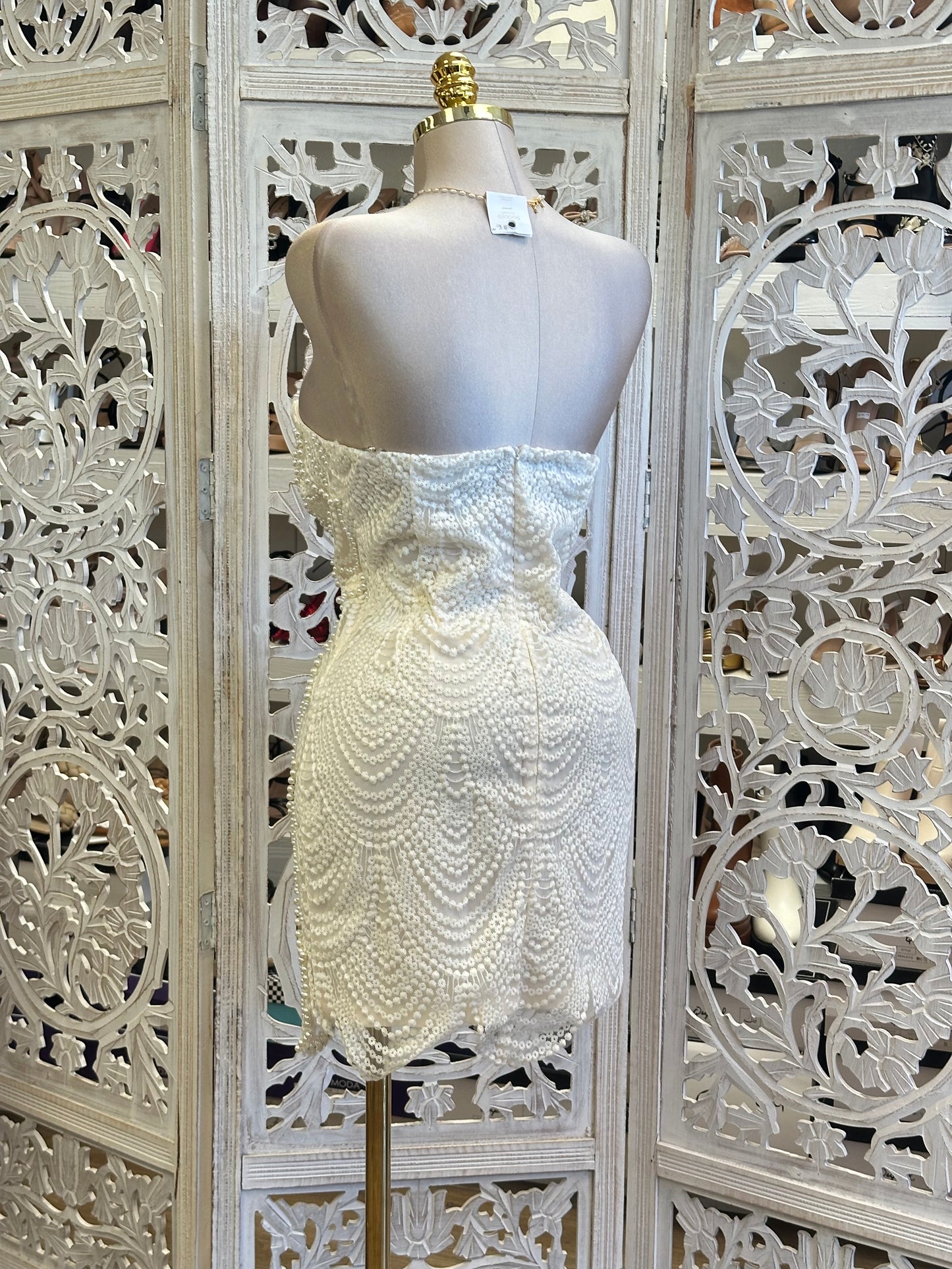Pearl Strapless Mini Dress-no Stretchy,  no Estira