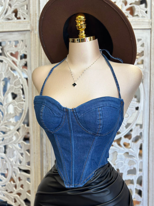 Backless Denim Corset-  Not Stretchy, No Estira