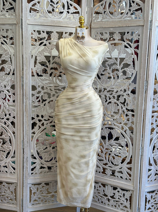 Neutral Tie Dye Midi Dress -Stretchy, Estira