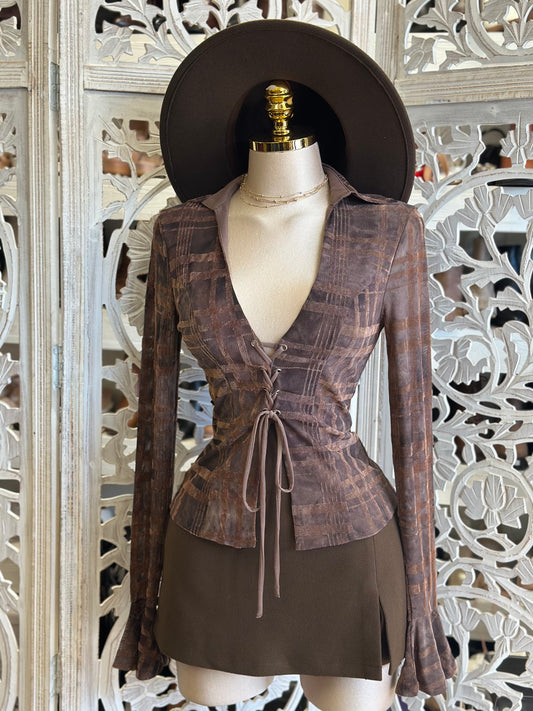 Textured Plaid Top- Estira, Stretchy