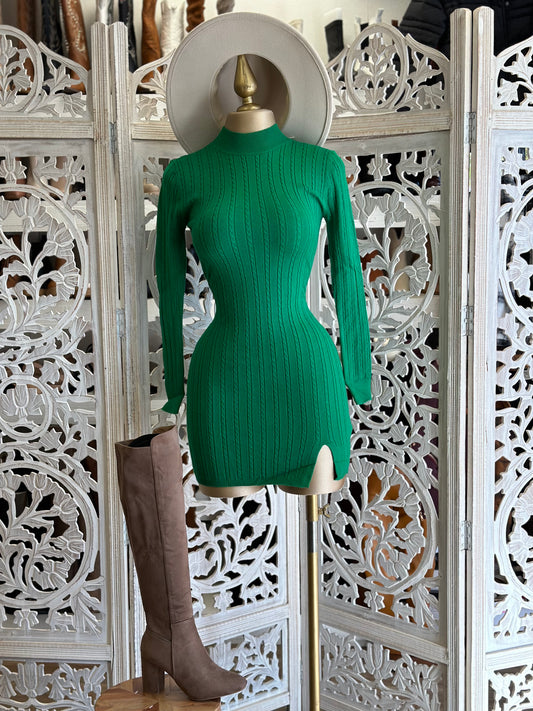 Sea Green Sweater Mock Neck Mini Dress