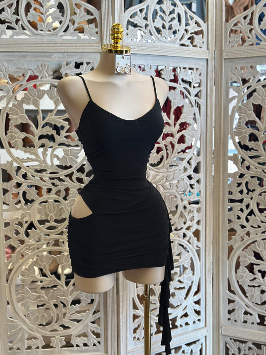 Black Mini Cutout Dress-Stretchy,Estira