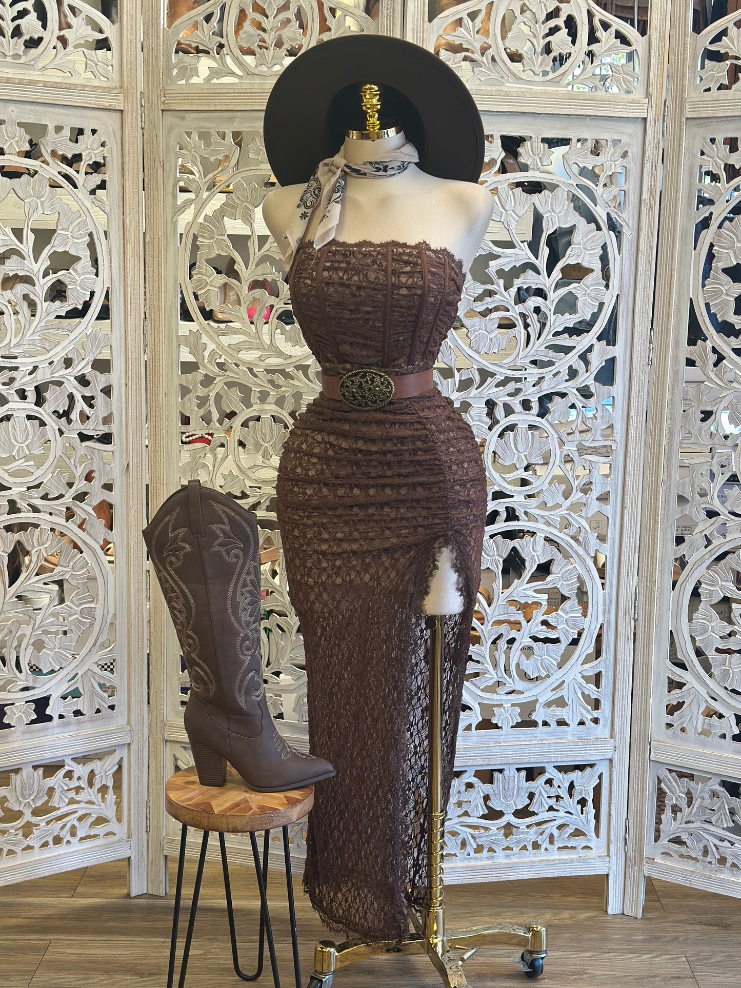 Lace Brown Serene Dress- Stretchy, Estira