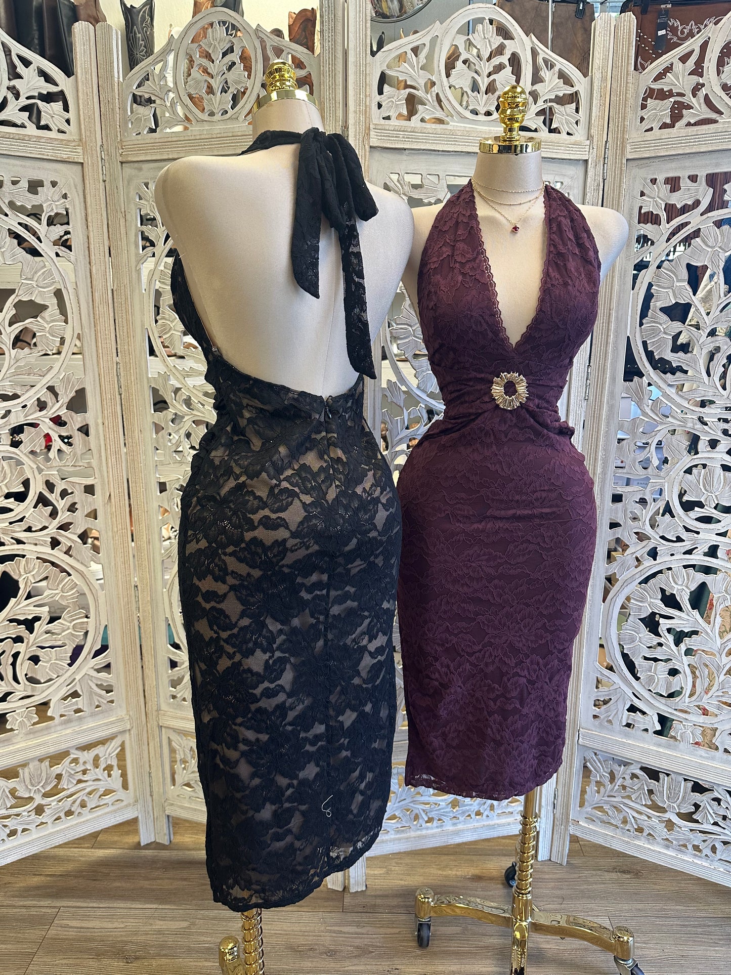 Lace Broche Plunge Dress- Stretchy ,Estira