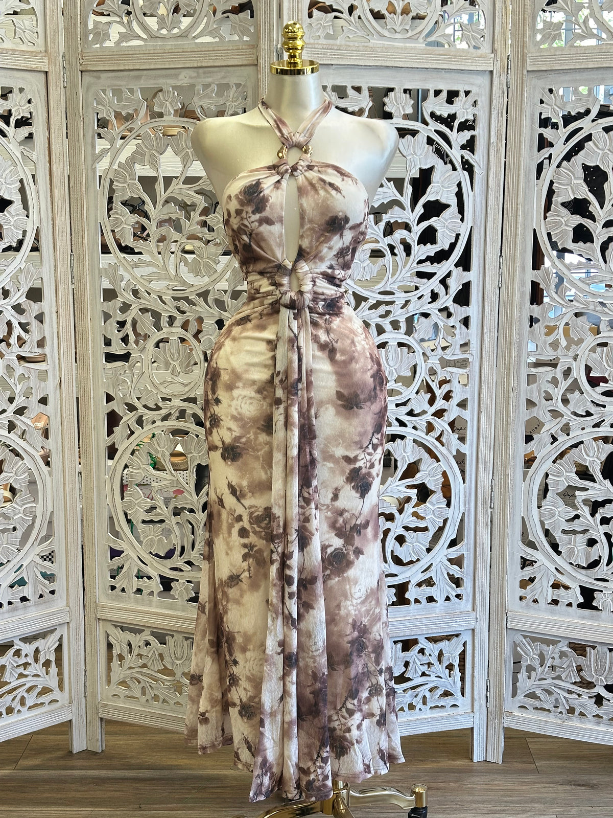 Espresso Marble Hourglass Maxi Dress-Stretchy, Estira