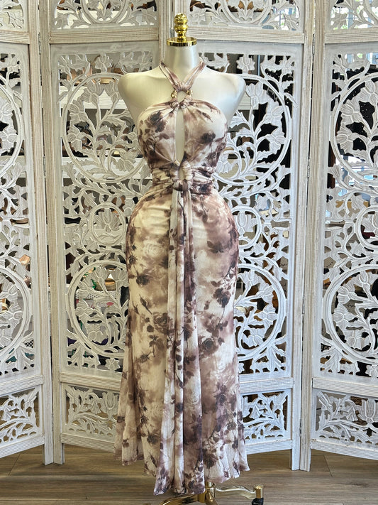Espresso Marble Hourglass Maxi Dress-Stretchy, Estira