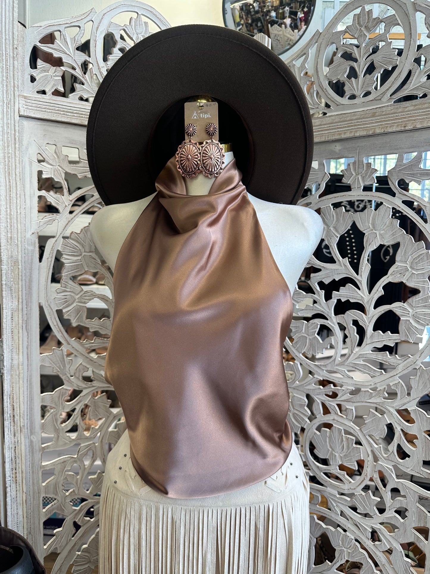 Champagne Kiss Satin Halter Blouse