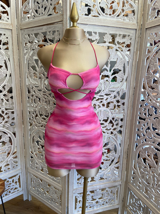 Tie Dye Hot Pink Cutout Mini Dress