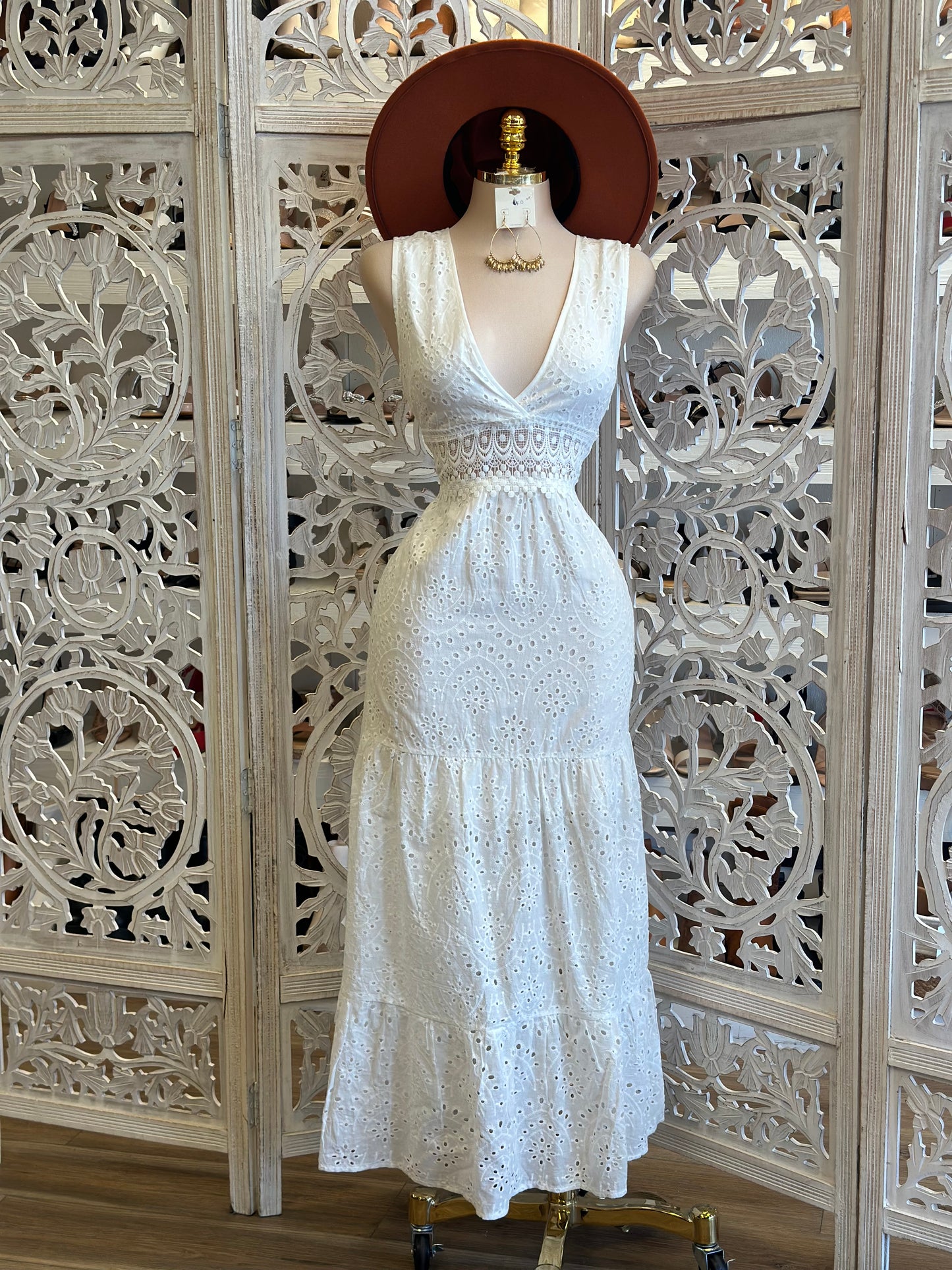 Eyelet White Maxi Dress 100 poliéster no estira