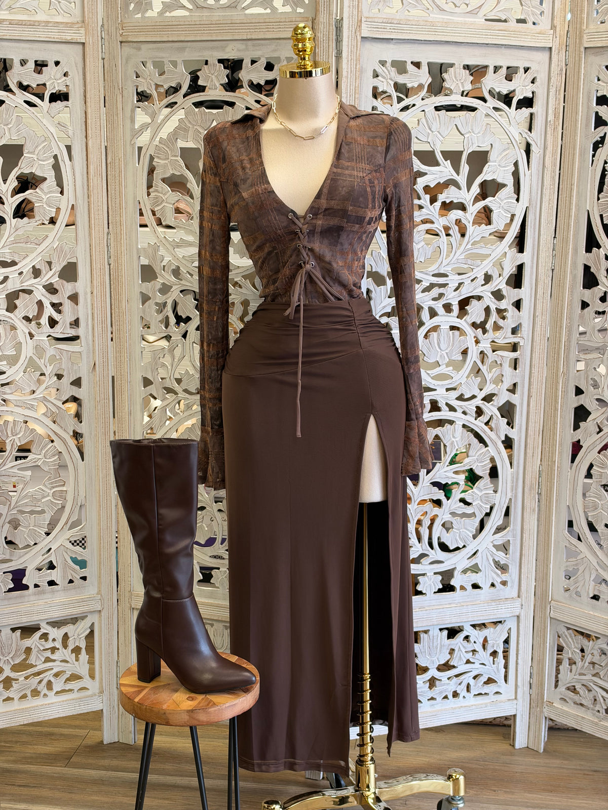 Cacao Cascade Skirt- Stretchy, Estira