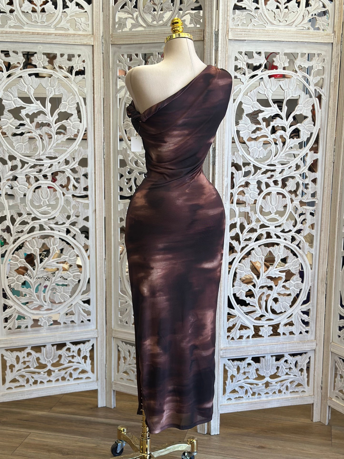 Asymmetrical Brushed Black Midi Dress- Stretchy