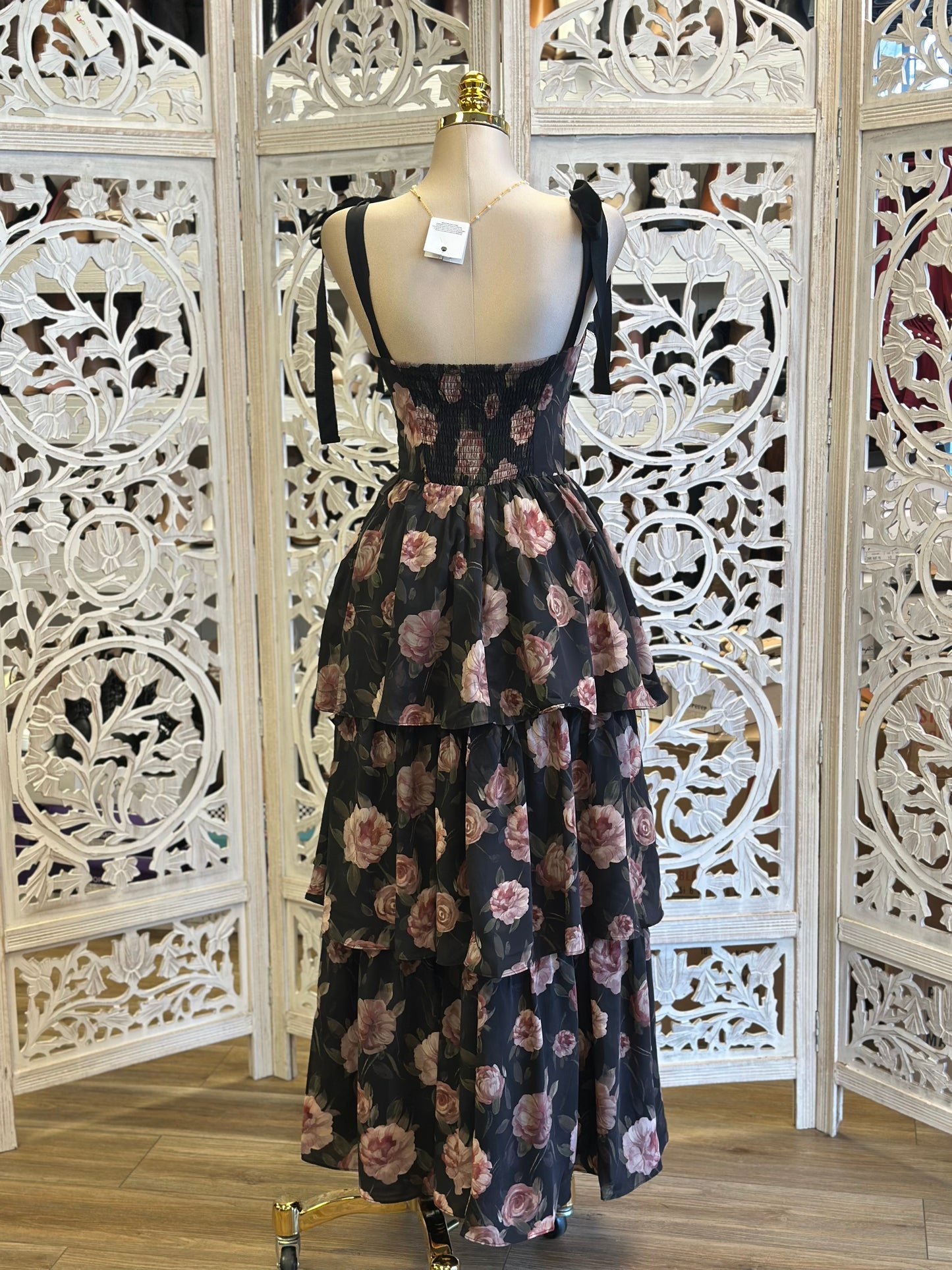 Ribbon Strap Blush Floral Dress -Stretchy,Estira