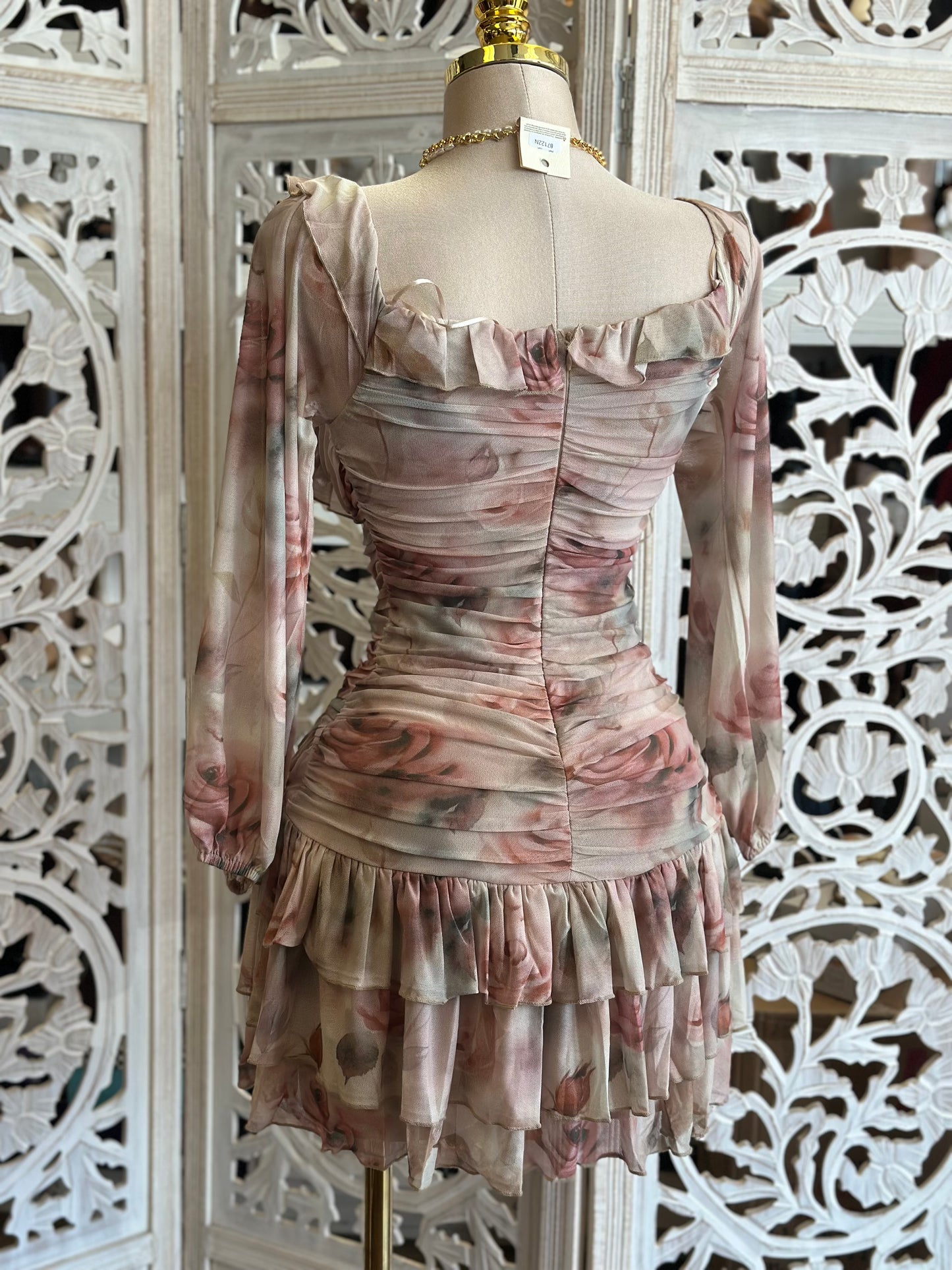 Brushed Floral Ruffled Mini Dress- Stretchy, Estira