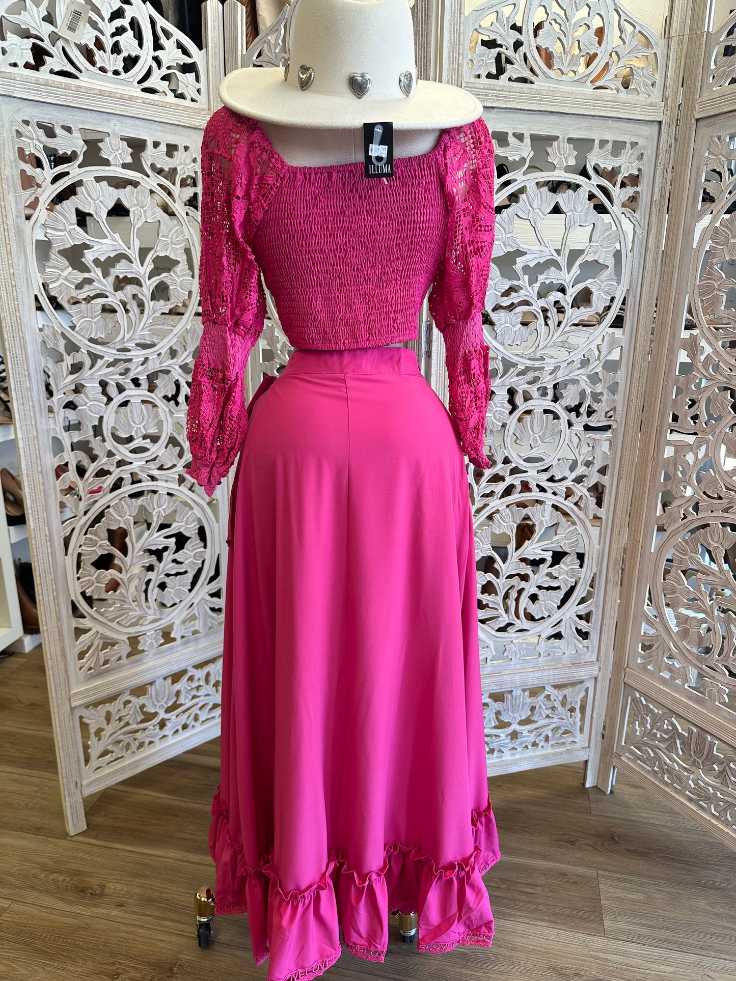 Hot Pink Ruffle Maxi Skirt Set- Not Stretchy, No Estira