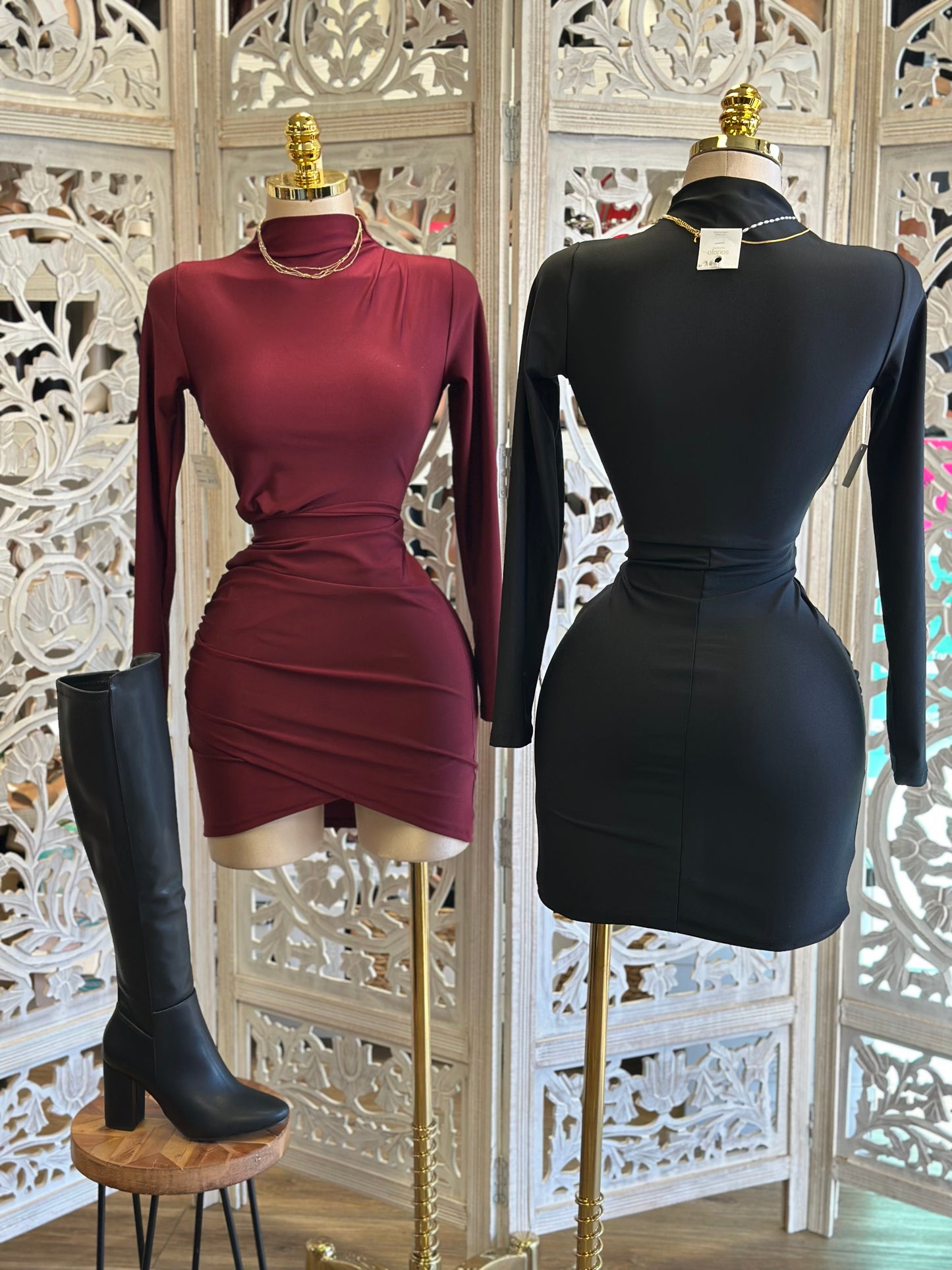 Wrapped Long Sleeve Mini Dress- Stretchy,Estira