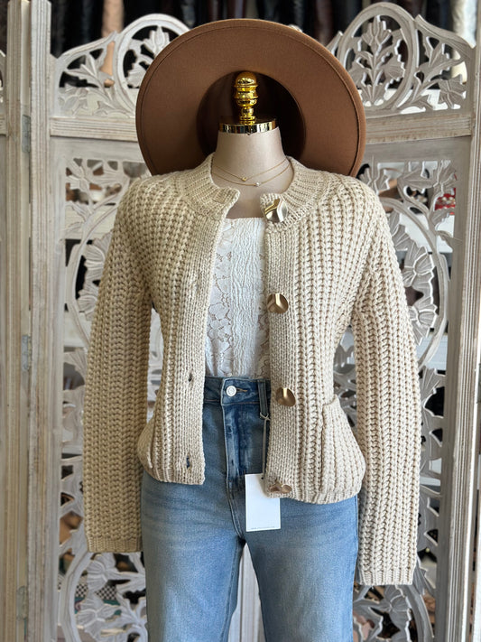 Ivory Gold Button Up Knit Sweater