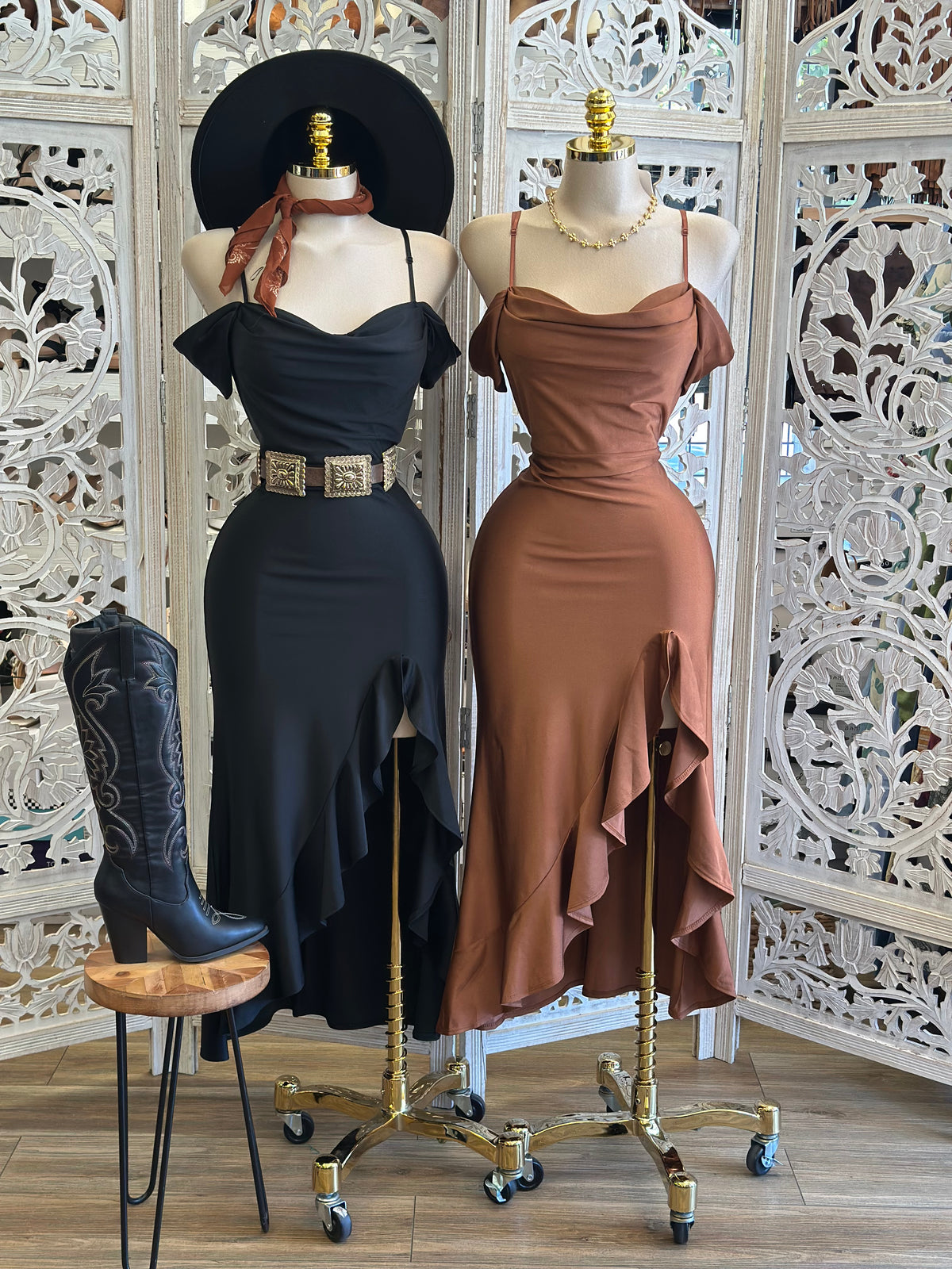 Ruffle Midi Dress- Stretchy, Estira