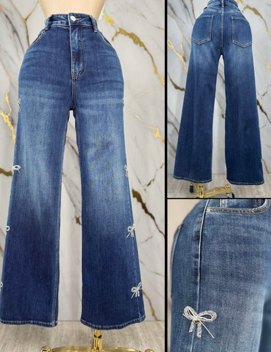 Light Medium Denim Wide Leg Jeans - Stretchy, Estira