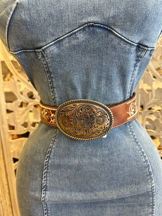 Thick Brown Embroidered Belt