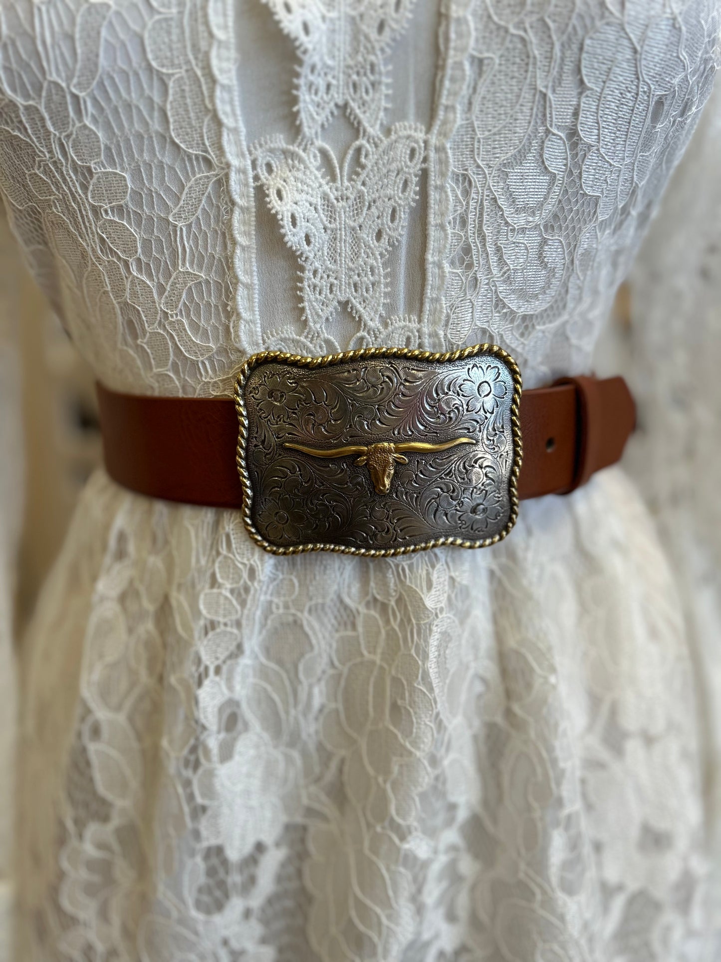 Faux Leather Horn Belt With Buckle