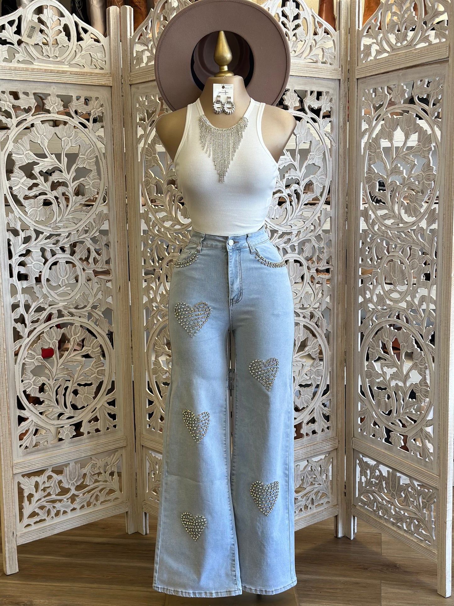 Rhinestone Heart Jeans- Stretchy