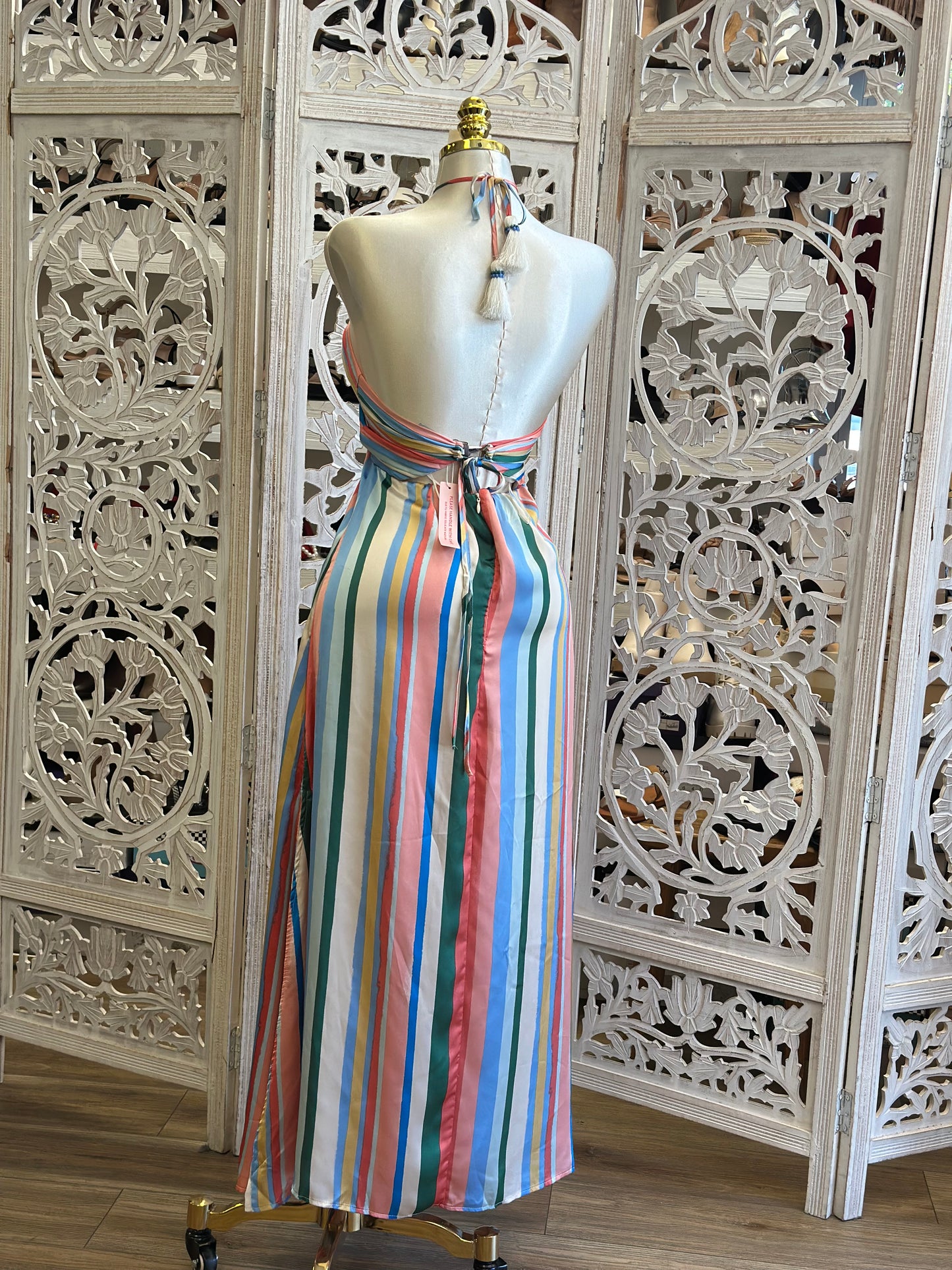 Multicolor Striped Midi Dress -Not Stretchy, No Estira