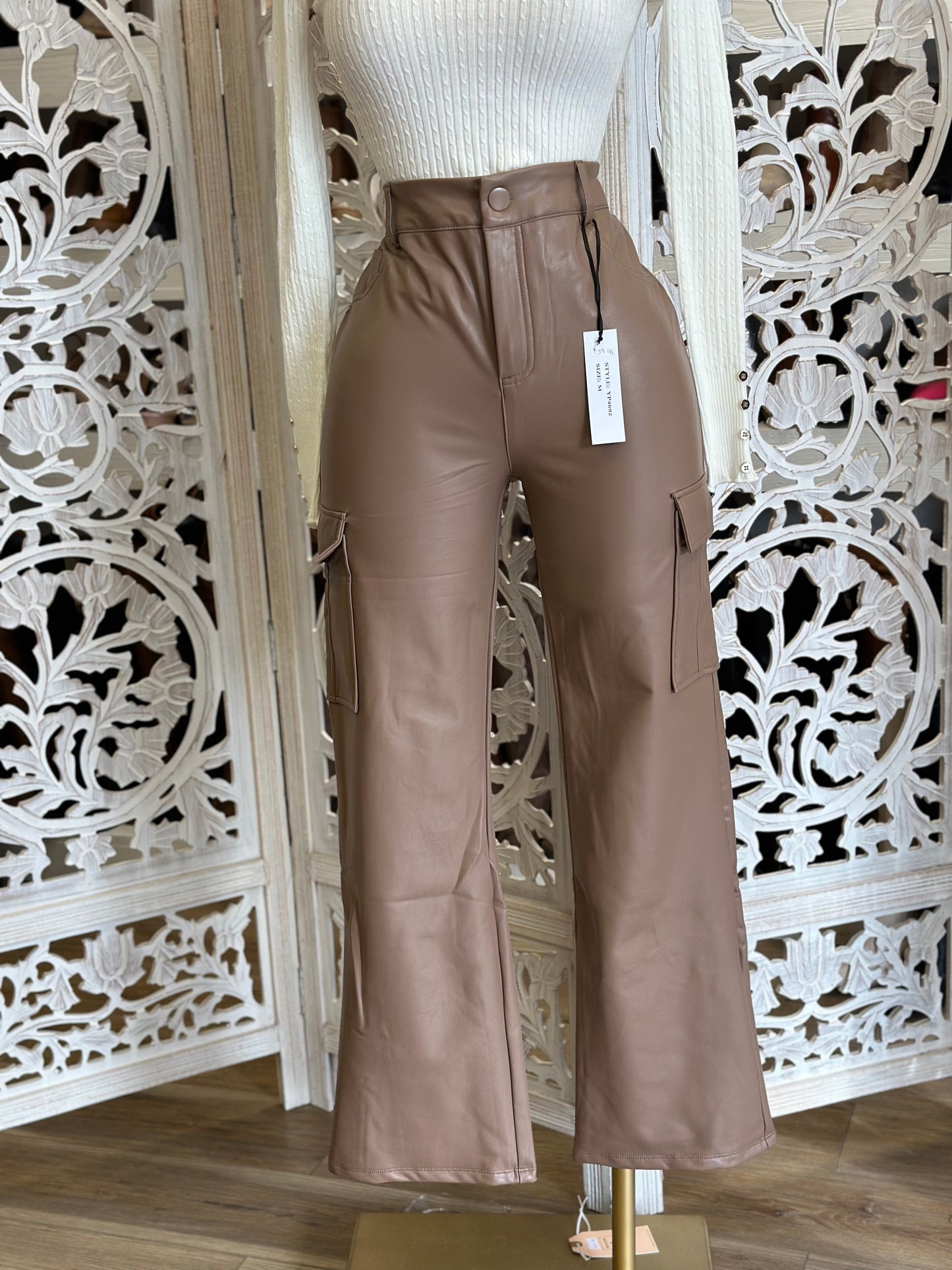 Taupe Cargo Faux Leather Pants