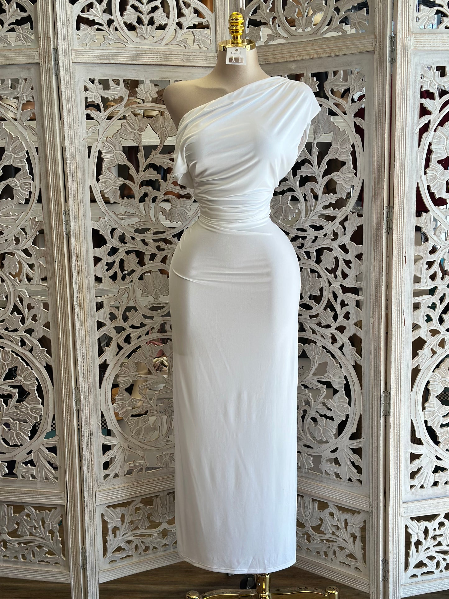 Dove White Asymmetrical Dress-Estira, Stretchy