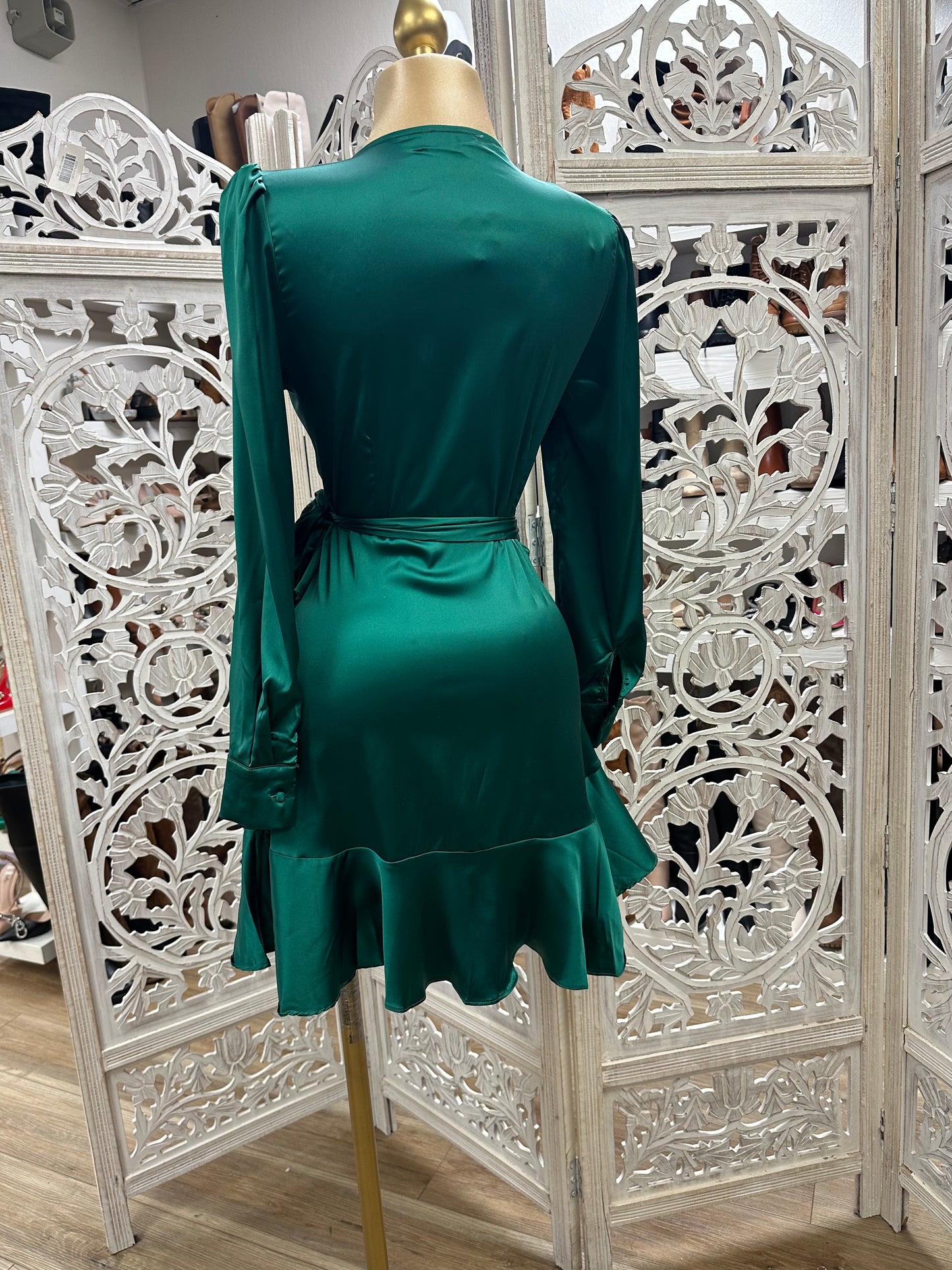 Forest Green Silky Wrapped Dress