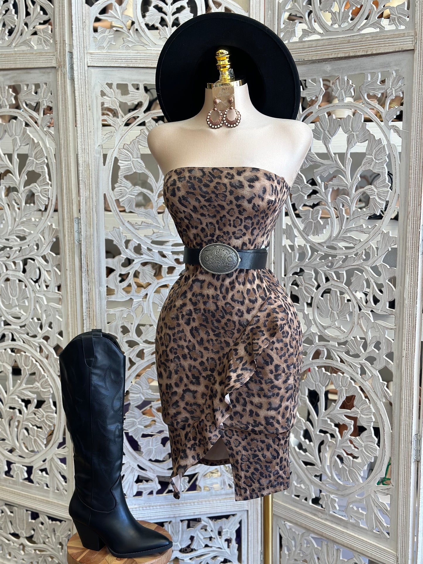 Strapless Cheetah Print Dress - Estira, Stretchy