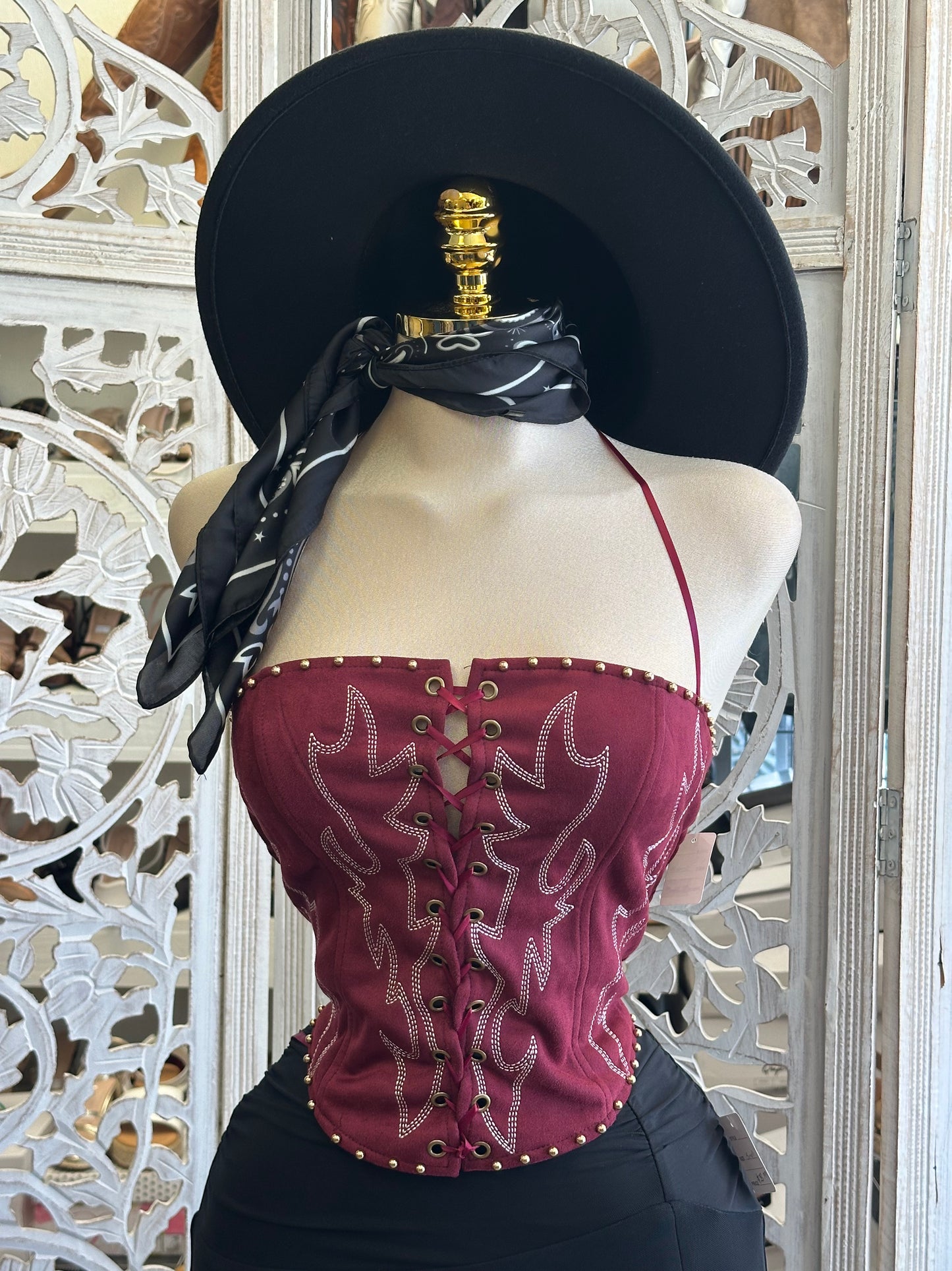Burgundy Western Top- Estira , Stretchy