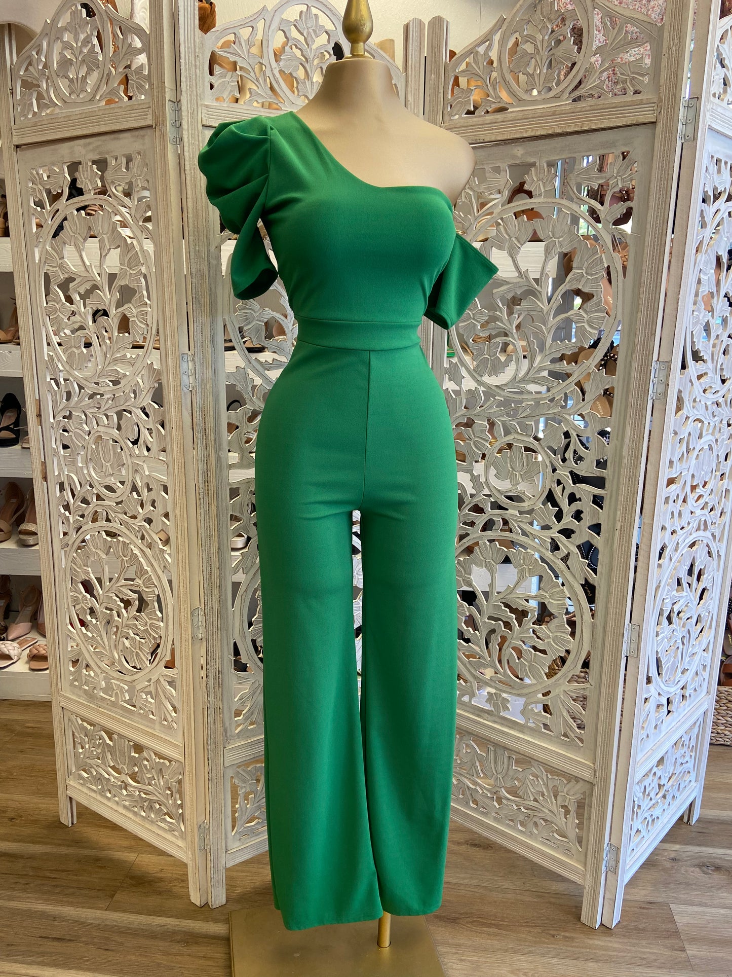 Green Puff Sleeve Jumpsuit